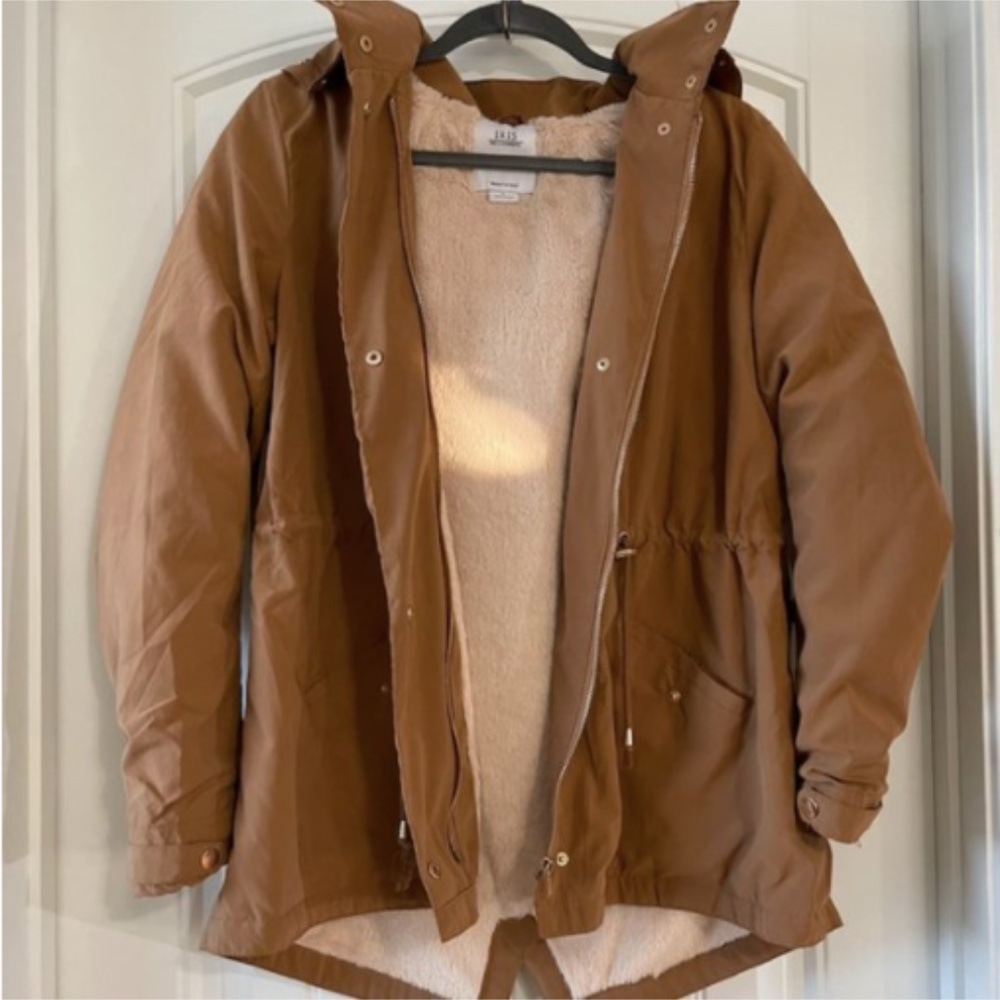 Iris Fur-Hooded Brown Camel Jacket | Women's Large